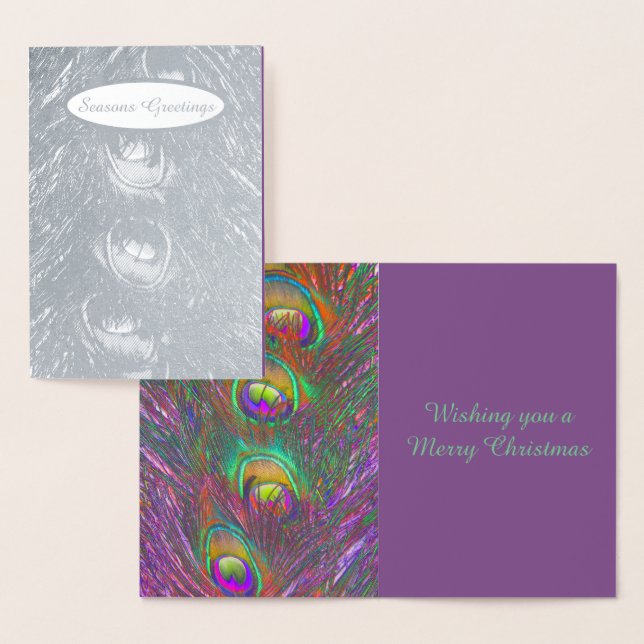 Christmas Tinsel Peacock Feathers Personalisiert Folienkarte (Anzeige)