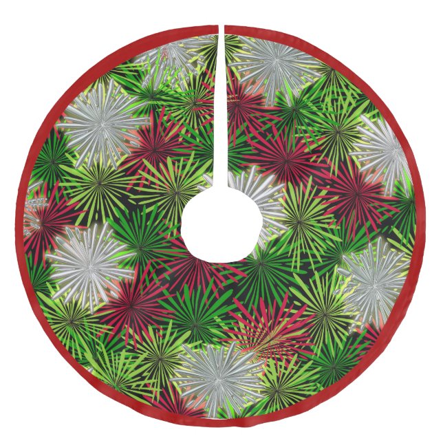 Christmas Tinsel PomPoms - Rot, Grün und Weiß Fleece Weihnachtsbaumdecke (Vorderseite)