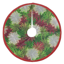 Christmas Tinsel PomPoms - Rot, Grün und Weiß Fleece Weihnachtsbaumdecke