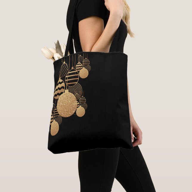 Christmas tote bag with baubles - black background (Von Nahem)