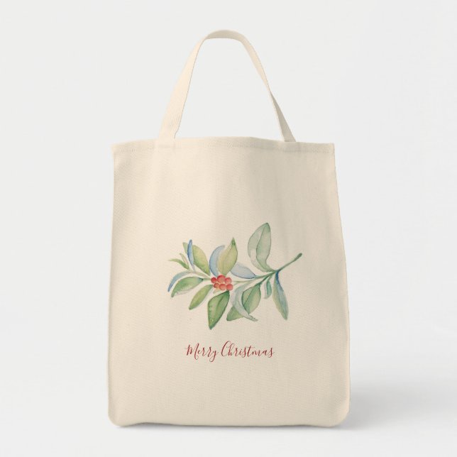Christmas Tote Bags Botanical Red Berries Tragetasche (Vorne)