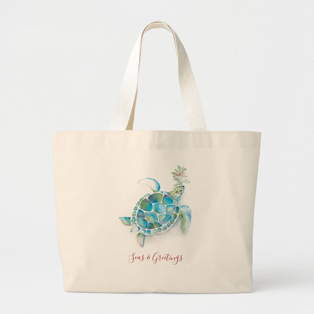 Christmas Tote Bags Coastal Sea Turtle Jumbo Stoffbeutel (Vorne)
