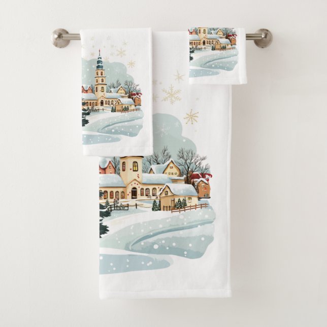 Christmas Town Towel Set Snowflakes (Insitu)