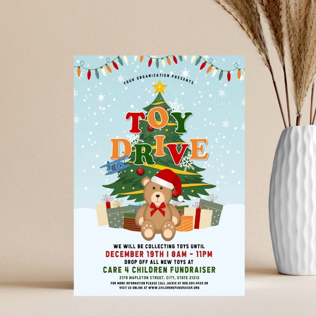Christmas Toy Drive Donation Tree & Teddy Bear Flyer (Von Creator hochgeladen)