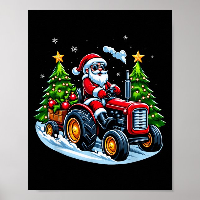 Christmas Tractor Santa Xmas Farm Truck Men Boys K Poster (Vorne)