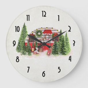 Christmas Trailer Camper Rustic Theme Große Wanduhr
