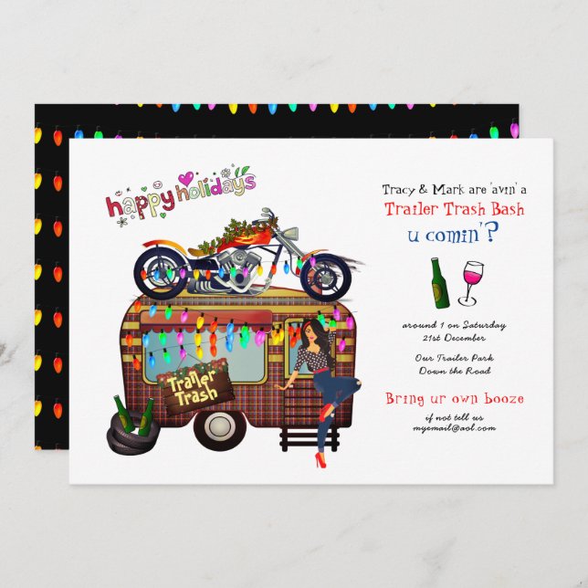 Christmas TRAILER TRASH BASH Funny Party Einladung (Vorne/Hinten)
