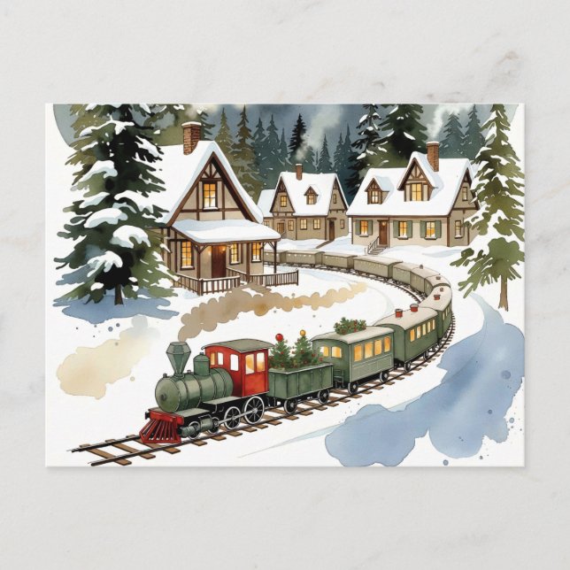 Christmas Train Around Cozy Chalet Village Postkarte (Vorderseite)