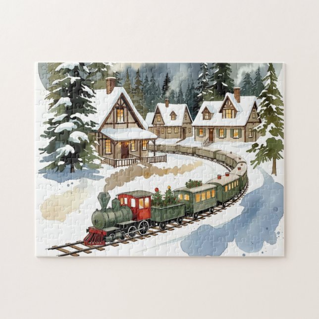 Christmas Train Around Cozy Chalet Village Puzzle (Horizontal)