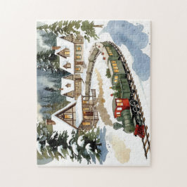 Christmas Train Around Cozy Chalet Village Puzzle