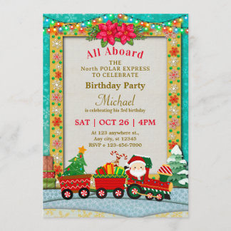 Christmas Train Birthday - All Aboard Kids Party Einladung