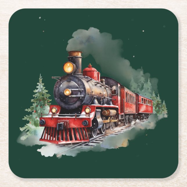 Christmas Train Rechteckiger Pappuntersetzer (Vorderseite)