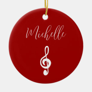 Christmas Treble Clef Musical Red Keramik Ornament