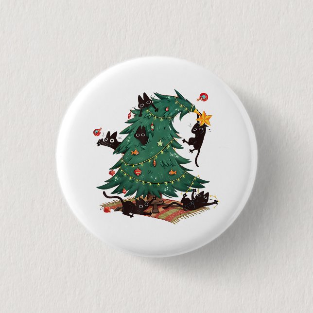 Christmas Tree and Cat Cute Christmas Cat Lover Button (Vorderseite)
