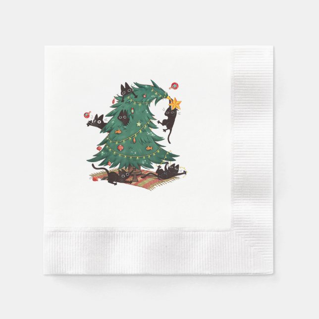 Christmas Tree and Cat Cute Christmas Cat Lover Serviette (Vorderseite)