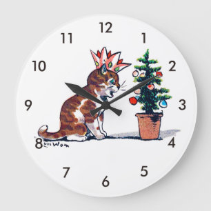 Christmas Tree and Kitten, Louis Wain Große Wanduhr