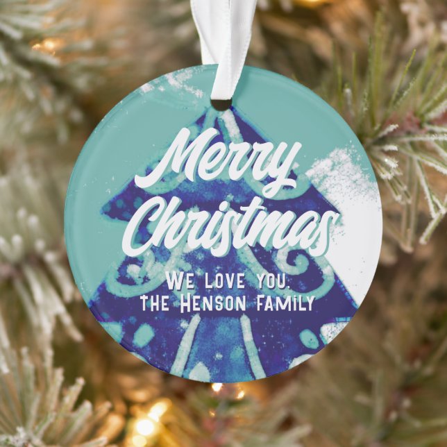 Christmas Tree Artistic Blue Merry Script Ornament (Baum)