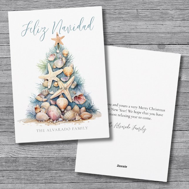 Christmas Tree Beach Feliz Navidad Feiertagskarte (Christmas Tree Beach Feliz Navidad Holiday Card)