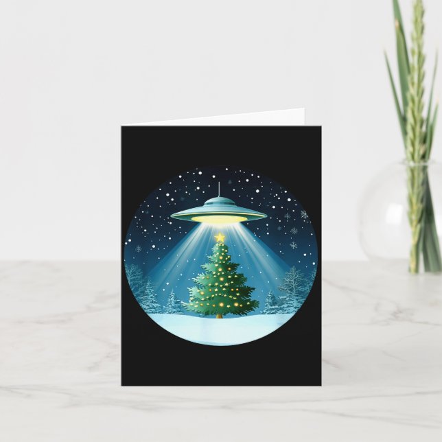 Christmas Tree Beamed By Ufo For Interstellar Holi Karte (Vorderseite)