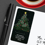 Christmas Tree Black Address Adressaufkleber<br><div class="desc">Vertikale schwarze Rücksendeadressen-Aufkleber sind mit einem modernen Weihnachtsbaum aus Heiligen und Beeren und Ihrer Rücksendeadresse ausgestattet.</div>