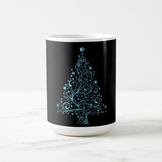 Christmas Tree Black Metallic Blue Elegante Shiny Kaffeetasse (Mittel)