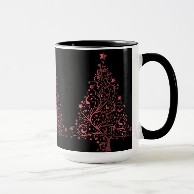 Christmas Tree Black Metallic Red Look Elegant Tasse (Rechts)