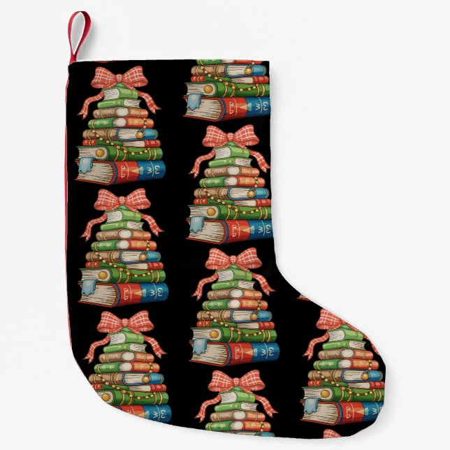 Christmas Tree Books Bow Reading Librarian Teacher Kleiner Weihnachtsstrumpf (Vorderseite)