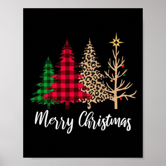 Christmas Tree Buffalo Plaid Red Green Leopard Xma Poster (Vorne)