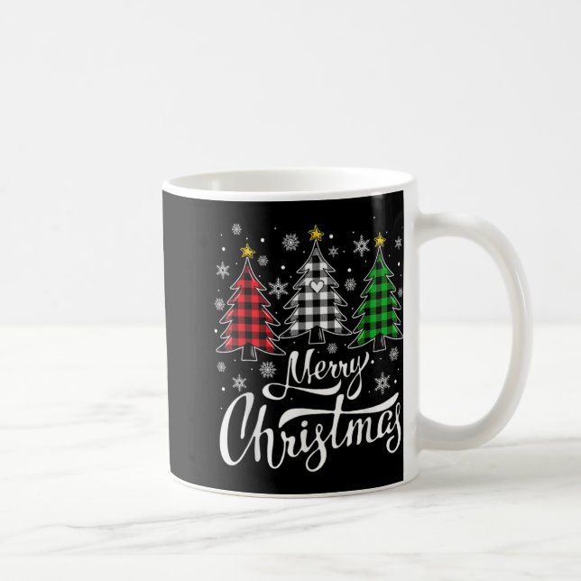 Christmas Tree Buffalo Plaid Red White Green Xmas  Kaffeetasse (Rechts)