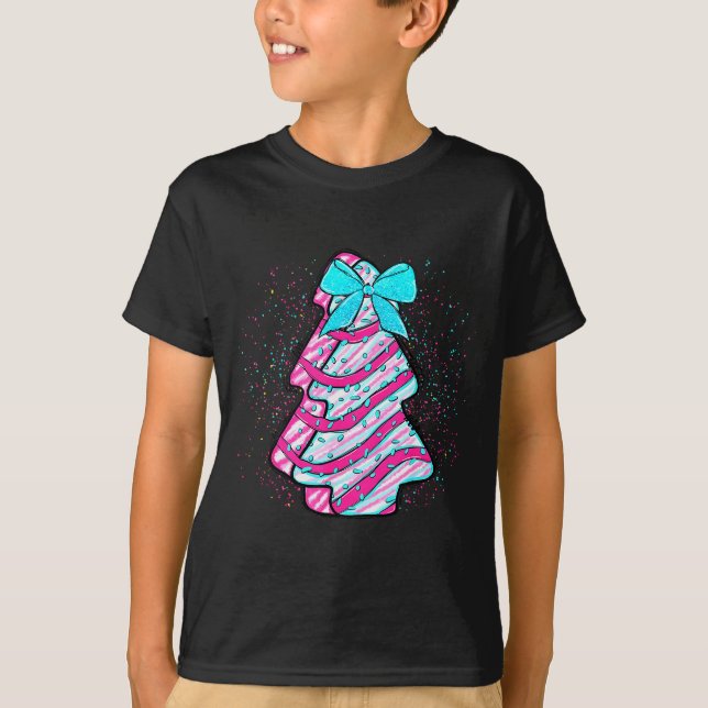 Christmas Tree Cake Coquette Bow Xmas Matching Fam T-Shirt (Vorderseite)