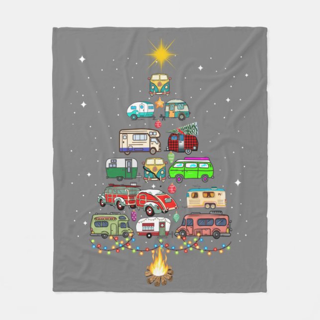 Christmas Tree Camper Vehicles Camping RVing Trail Fleecedecke (Vorderseite)