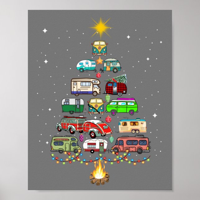 Christmas Tree Camper Vehicles Camping RVing Trail Poster (Vorne)