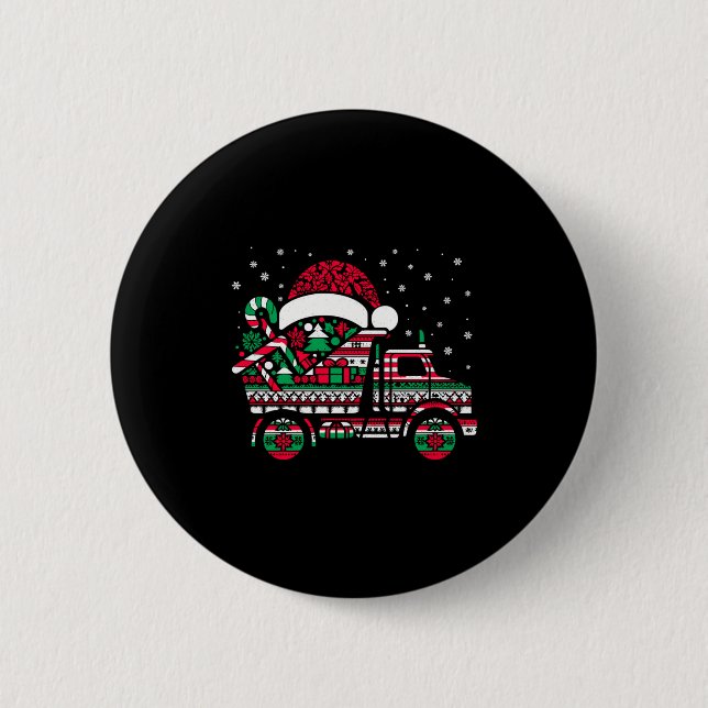 Christmas Tree Candy Dump Truck Christmas Boys Men Button (Vorderseite)