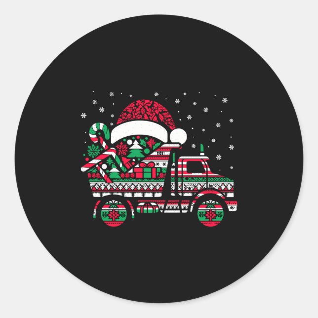 Christmas Tree Candy Dump Truck Christmas Boys Men Runder Aufkleber (Vorderseite)