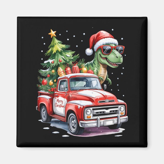 Christmas Tree Car Truck Dinosaur Trex Christmas B Magnet (Vorne)