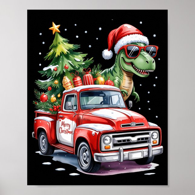 Christmas Tree Car Truck Dinosaur Trex Christmas B Poster (Vorne)