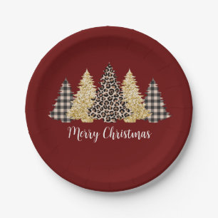 Christmas Tree Cheetah Print Buffalo Karierter Gli Pappteller
