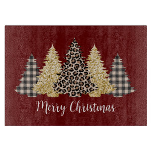 Christmas Tree Cheetah Print Buffalo Karierter Gli Schneidebrett