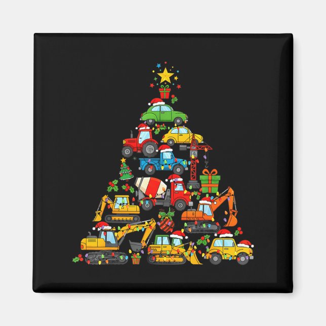 Christmas Tree Cute Construction Truck Xmas Holida Magnet (Vorne)