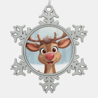 Christmas tree decoration with reindeer schneeflocken Zinn-Ornament