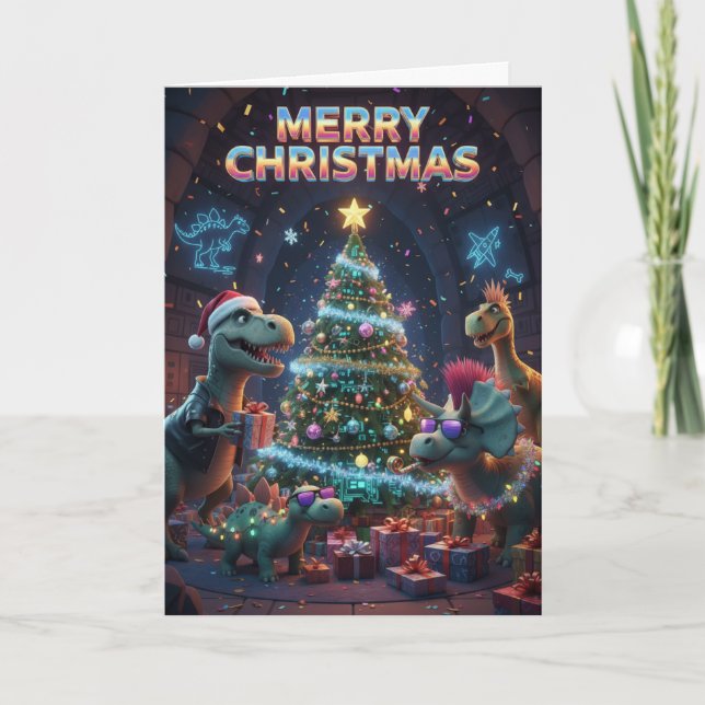 Christmas Tree Dinosaur Card - Jurassic Dino-mite  Karte (Vorderseite)