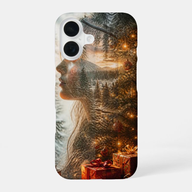 Christmas Tree Double Exposure Portrait Phone Case iPhone 16 Hülle (Rückseite)
