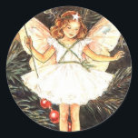 Christmas Tree Fairy Runder Aufkleber<br><div class="desc">(mehrere Produkte ausgewählt)Adorable Jahrgang Weihnachtsbaumzucht.</div>