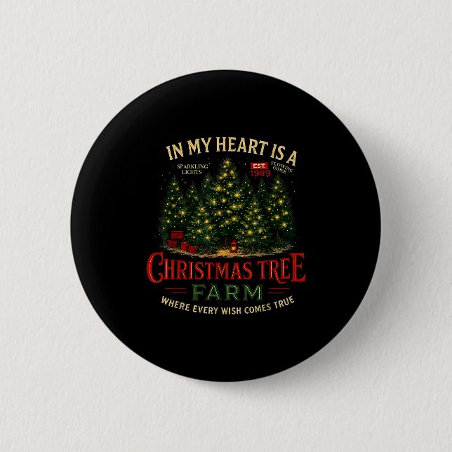 Christmas Tree Farm In My Heart Holiday Forest Gif Button (Vorderseite)