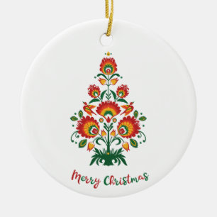 🎄 Christmas tree folklore [red, yellow] white Keramik Ornament