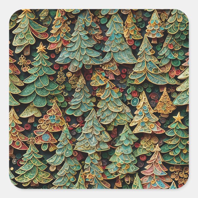 Christmas Tree Forest Whimsey Quadratischer Aufkleber (Vorderseite)