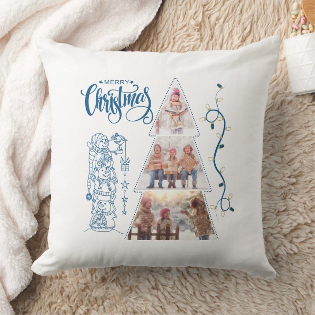 Christmas Tree Foto Collage Blue Style Kissen (Decke)