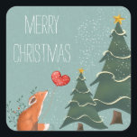 Christmas Tree Fox Herzballon Quadratischer Aufkleber<br><div class="desc">Frohe Weihnachten - Weihnachtsbaum Fox Heart Balloon Square Sticker</div>