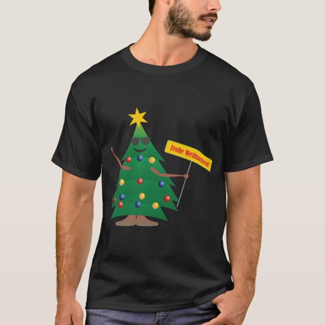 Christmas Tree Fröhliche Weihnachten Sign T-Shirt (Vorderseite)