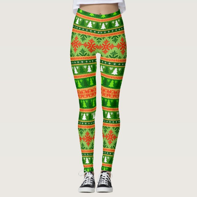 CHRISTMAS TREE GREEN WHITE RED ORNAMENTS LEGGINGS (Vorderseite)